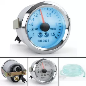 Boost pressure gauge additional installation instrument 52mm chrome plasma blue illuminated