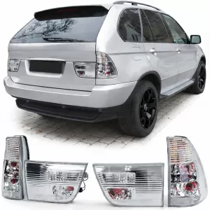 image-76-Átlátszó üveg hátsó lámpák ezüst króm BMW X5 E53 99-03 facelift előtti