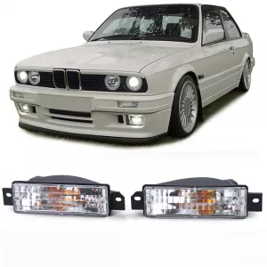Clear glass indicators white with parking light and bulbs for 3 Series BMW E30 1987-1993