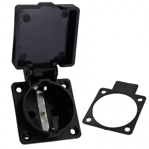 Caravan awning external socket with flap black Schuko 220 volt