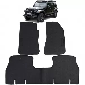 Car Rubber Floor Mats Black Premium Set for Jeep Wrangler JL 4-Door from 2018