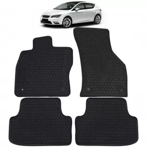Car Rubber Floor Mats Black Premium Set for Leon + Golf 7 + Audi A3 8V from 12