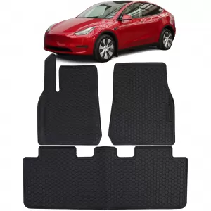 Car Rubber Floor Mats Black Premium Set suitable for Tesla Model Y from 2020