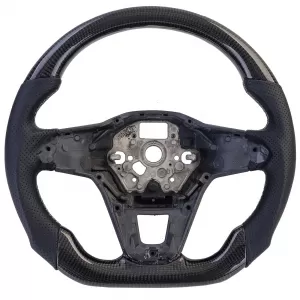 Volante sportivo con carbonio reale e pelle perforata, adatto per VW T6.1 senza palette del cambio-image-6194400