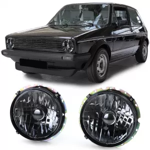 Clear glass headlights black smoke H4 pair for VW Golf 1 + Cabrio 74-83