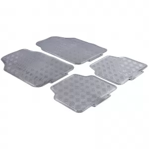 Car Rubber Floor Mat Set 4pcs Aluminum Checker Plate Look Universal Chrome Carbon