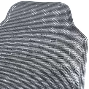 Car Rubber Floor Mat Set 4pcs Aluminum Checker Plate Look Universal Chrome Carbon