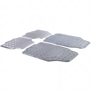Car Rubber Floor Mat Set 4pcs Aluminum Checker Plate Look Universal Chrome Carbon