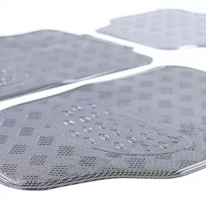 Car Rubber Floor Mat Set 4pcs Aluminum Checker Plate Look Universal Chrome Carbon