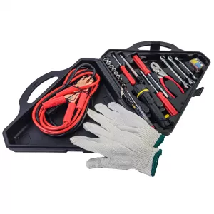 Car onboard tool kit jumper cables flashlight pliers screwdriver 30-piece
