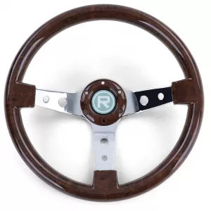Exclusive sport steering wheel wood look with chrome spokes 350mm for Momo Sparco