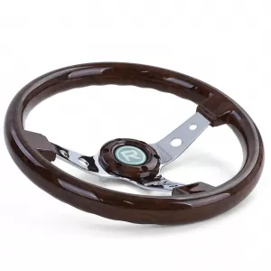 Exclusive sport steering wheel wood look with chrome spokes 350mm for Momo Sparco