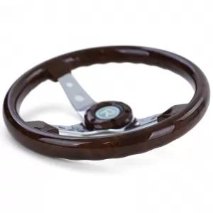 Exclusive sport steering wheel wood look with chrome spokes 350mm for Momo Sparco