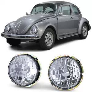 Clear glass headlight H4 chrome for VW Beetle + Convertible from 73