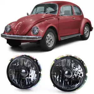 Clear glass headlights black smoke H4 pair for VW Beetle + Convertible from 73
