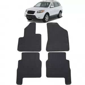 Car Rubber Floor Mats Black Premium Set for Hyundai Santa Fe CM 06-12