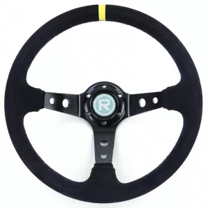 Dish-shaped sports steering wheel TYPE 3 genuine suede black 350mm for Momo Sparco