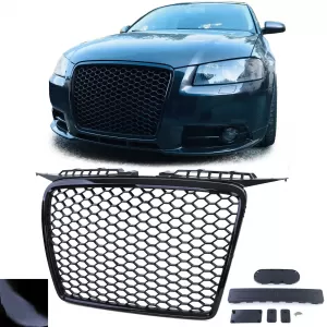 Honeycomb radiator grille without emblem gloss black suitable for Audi A3 8P 05-08