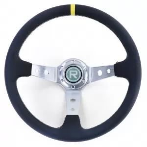 Sports steering wheel dished TYPE 2 genuine leather alu black 350mm for Momo Sparco