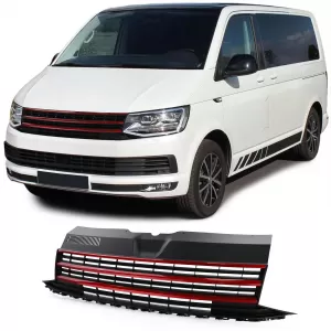 Grille without emblem with red strips for VW T6 Bus Transporter 15-19