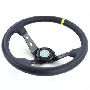 Sport steering wheel dished TYPE 1 genuine leather black 350mm for Momo Sparco-image-6196286