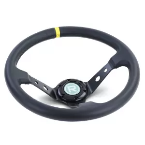 Sport steering wheel dished TYPE 1 genuine leather black 350mm for Momo Sparco-image-6196288