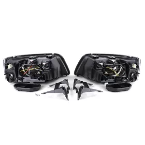 Fari anteriori H7 H1 in vetro chiaro neri con motore LWR coppia adatta per VW Bus T5 03-09-image-6196658