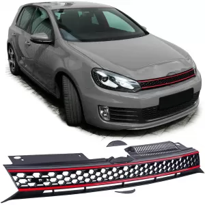 Sport grille without emblem black red suitable for VW Golf 6 including GTI 08-13