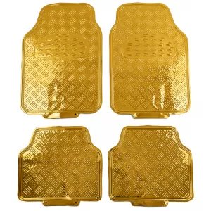 Set de covorașe din cauciuc pentru mașină 4 bucăți Aspect tablă cu carouri din aluminiu Universal Cromat Aurie-image-6197069