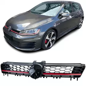 Sport honeycomb radiator grille black gloss with red trim for VW Golf 7 12-17 GTI