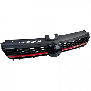 Sport honeycomb radiator grille black gloss with red trim for VW Golf 7 12-17 GTI