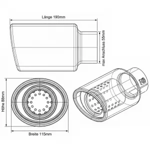 Stainless steel tailpipe trim for screwing on 88x114mm oval up to 55mm