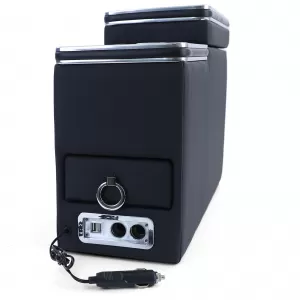 Console centrale comfort con vano portaoggetti e USB, in pelle nera, adatta per VW Bus T5 T6 dal 03-image-6197765