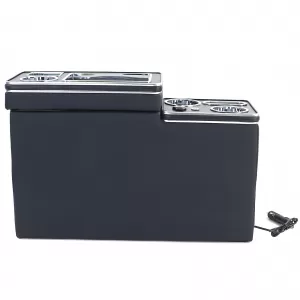 Console centrale comfort con vano portaoggetti e USB, in pelle nera, adatta per VW Bus T5 T6 dal 03-image-6197770