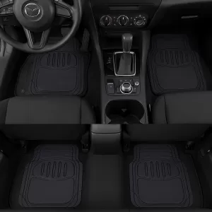 Rubber floor mat set black universal for cars and vans