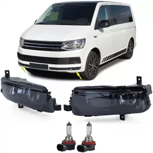 Clear glass fog lights black smoke pair for VW T6 Bus Transporter from 15