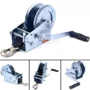 image-21-Handwinde für Anhänger, silbernes Kabel mit 8 Meter Riemen, 1360 kg