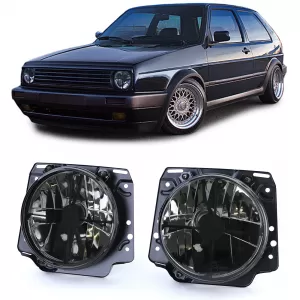 Clear glass headlights with black smoke crosshair for VW Golf 2 83-91