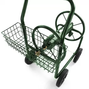 Schlauchwagen Schlauch Handwagen Grün mit Ablagekorb bis 60m Gartenschlauch