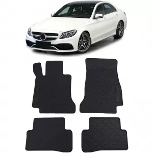 Car Rubber Floor Mats Black Premium Set for Mercedes C-Class W205 S205 14-22