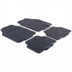 Car rubber floor mats universal aluminum checker plate look 4-piece chrome black