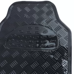 Car rubber floor mats universal aluminum checker plate look 4-piece chrome black