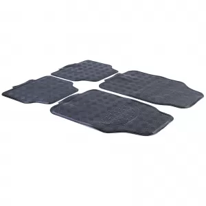 Car rubber floor mats universal aluminum checker plate look 4-piece chrome black