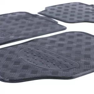 Car rubber floor mats universal aluminum checker plate look 4-piece chrome black