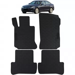 Car Rubber Floor Mats Black Premium Set for Mercedes C-Class W204 S204 07-11