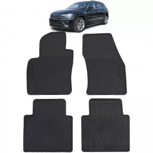 Car Rubber Floor Mats Black Premium Set for VW Tiguan II 2016-2020