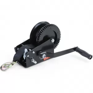 image-30-Premium Handwinde mit Gurt 1500kg 8 Meter schwarz, geeignet für Autoanhänger