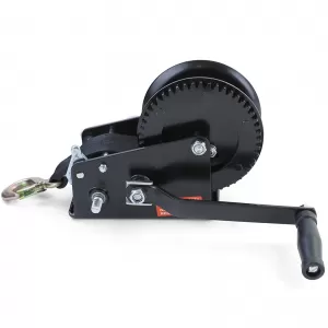 Premium hand winch with strap 1500kg 8 meters black for car trailer