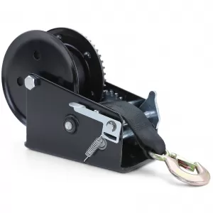 Premium hand winch with strap 1500kg 8 meters black for car trailer