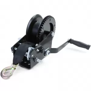 Premium hand winch with strap 1500kg 8 meters black for car trailer